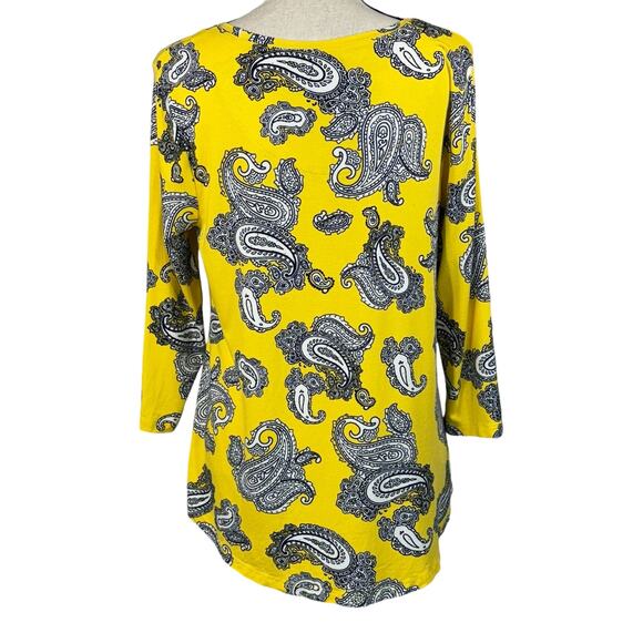 JM Collection Medium Top Paisley Stretch 3/4 Sleeve Round Neck Yellow Multicolor - Picture 3 of 8